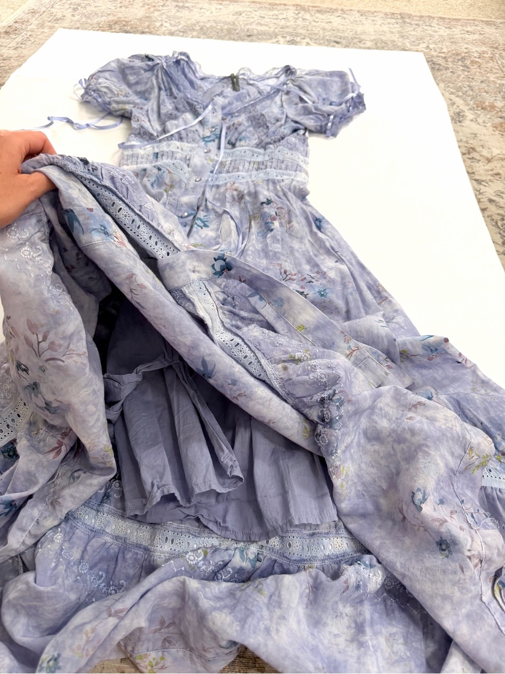 Anthropologie Lavender Floral Puff-Sleeve Maxi Dress —Cottage Prairie Romantic S - Picture 6 of 10